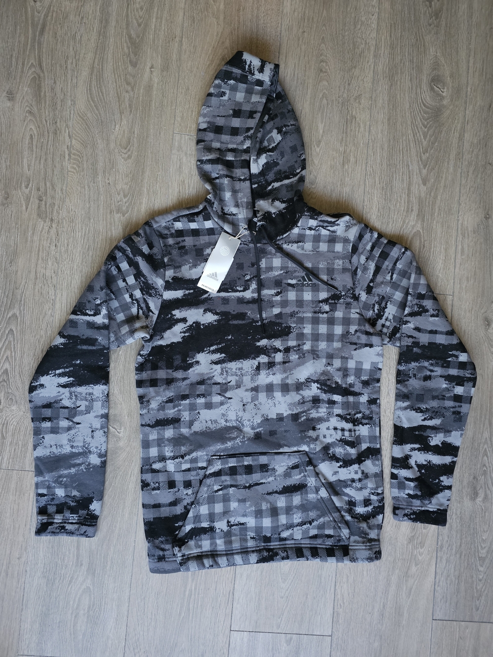 adidas Gray & Black Camo Plaid Hooded Pullover